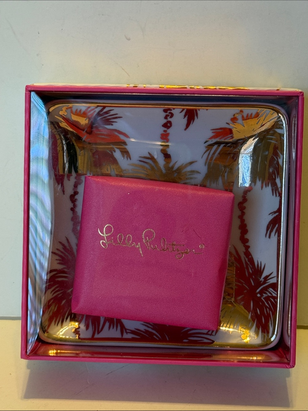 Lilly Pulitzer Metallic Palms Soap & Tray Set New